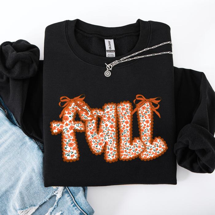 Coquette Fall Beautiful Ribbons Colorful Autumn Cozy Layered Ribbon Detail Sweatshirt