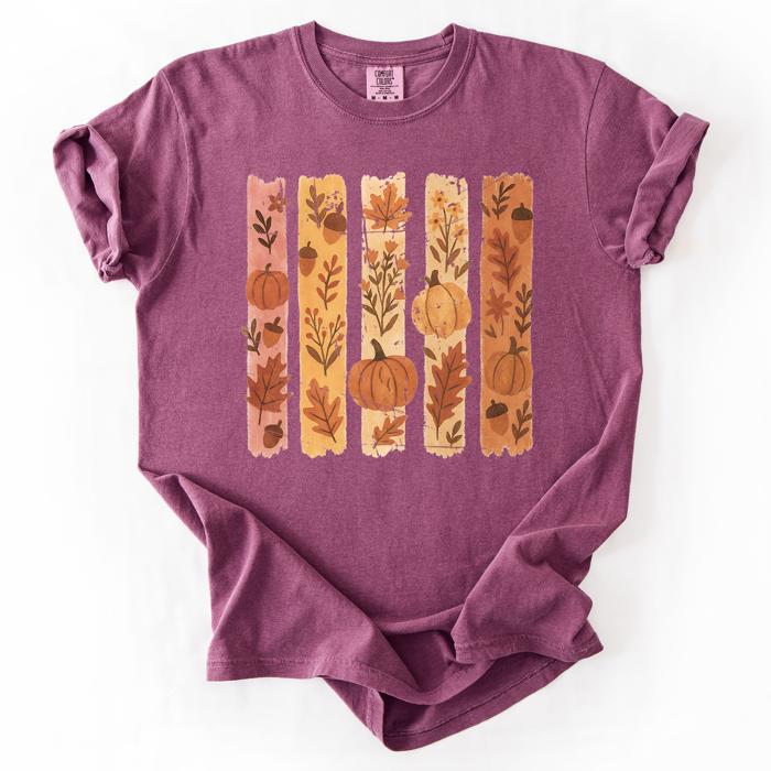Fall Brush Stroke Floral Pumpkin Harvest Edition Autumn Collection Comfort Colors Tee