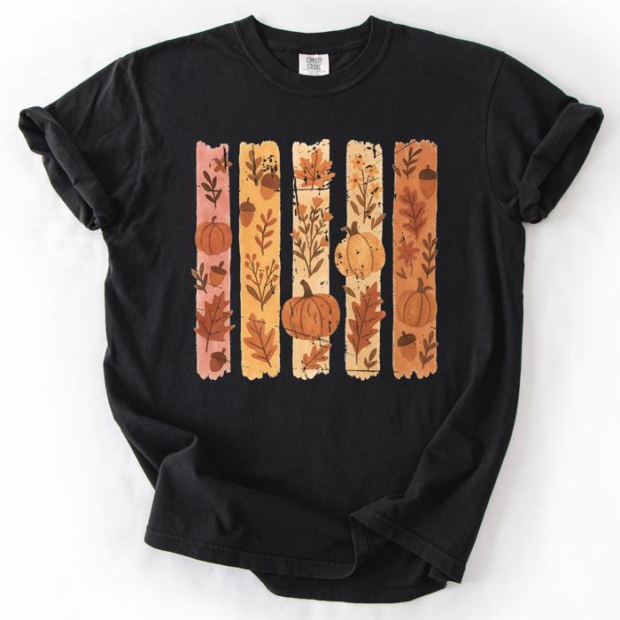 Fall Brush Stroke Floral Pumpkin Harvest Edition Autumn Collection Comfort Colors Tee