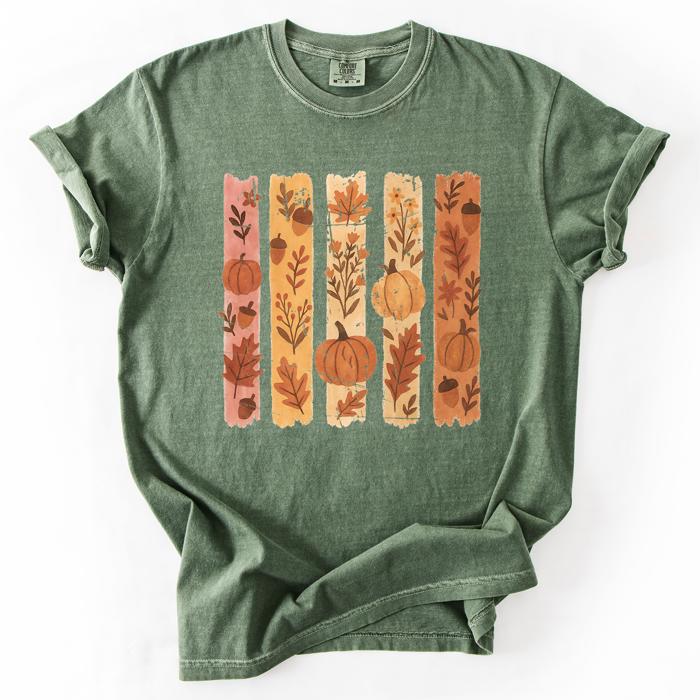 Fall Brush Stroke Floral Pumpkin Harvest Edition Autumn Collection Comfort Colors Tee