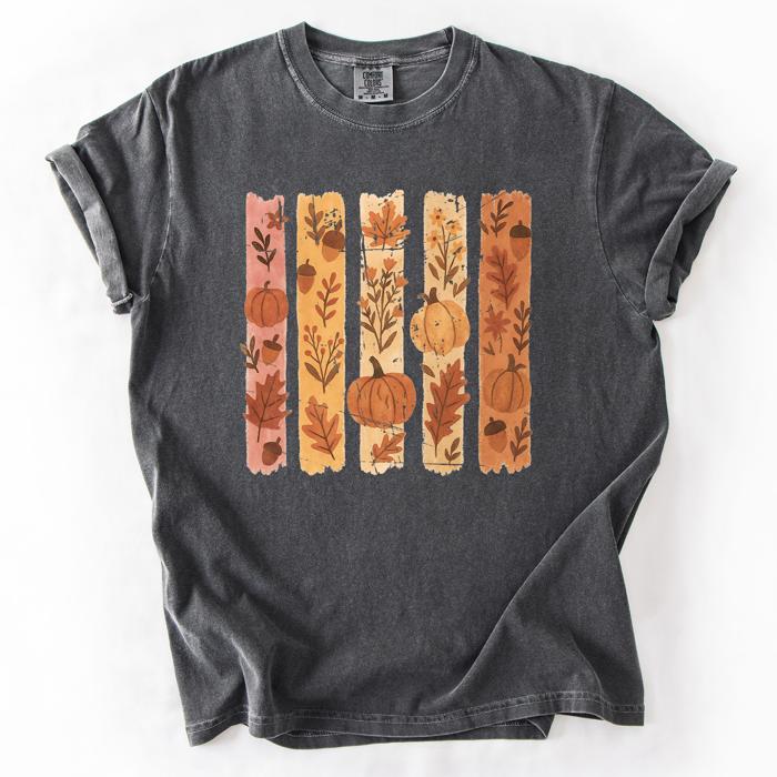 Fall Brush Stroke Floral Pumpkin Harvest Edition Autumn Collection Comfort Colors Tee