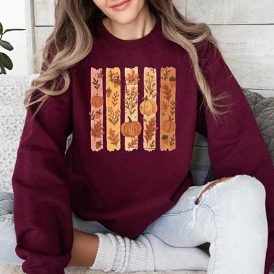 Fall Brush Stroke Floral Pumpkin Autumn Harvest Scene Artwork Inspired By Seasonal Mood Sweatshirt