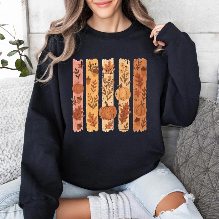 Fall Brush Stroke Floral Pumpkin Autumn Harvest Scene Artwork Inspired By Seasonal Mood Sweatshirt