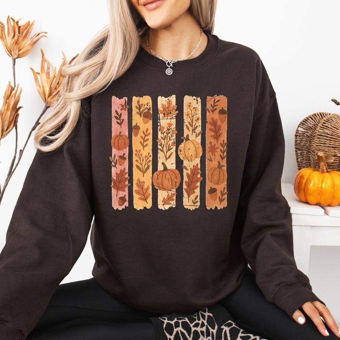 Fall Brush Stroke Floral Pumpkin Autumn Harvest Scene Artwork Inspired By Seasonal Mood Sweatshirt
