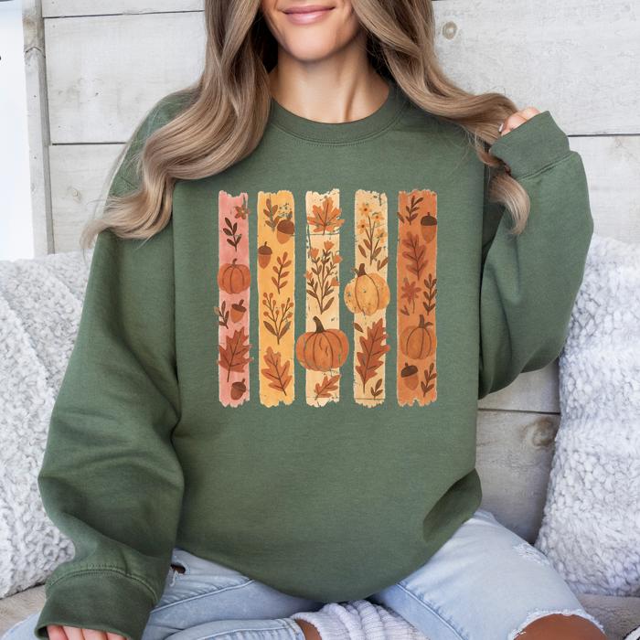 Fall Brush Stroke Floral Pumpkin Autumn Harvest Scene Artwork Inspired By Seasonal Mood Sweatshirt