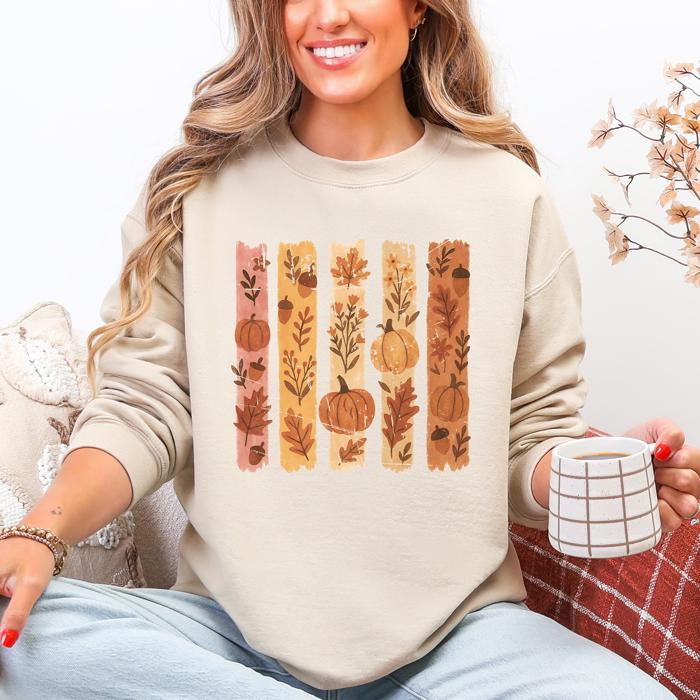 Fall Brush Stroke Floral Pumpkin Autumn Harvest Scene Artwork Inspired By Seasonal Mood Sweatshirt