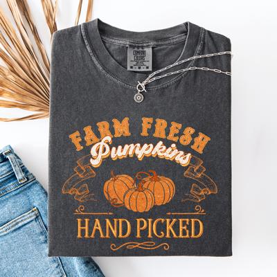 Fall Brush Stroke Floral Pumpkin Motif With Delicate Floral Pattern Autumn Harvest Comfort Colors Tee