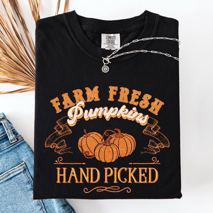 Fall Brush Stroke Floral Pumpkin Motif With Delicate Floral Pattern Autumn Harvest Comfort Colors Tee