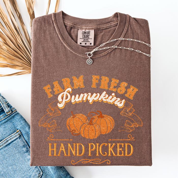 Fall Brush Stroke Floral Pumpkin Motif With Delicate Floral Pattern Autumn Harvest Comfort Colors Tee