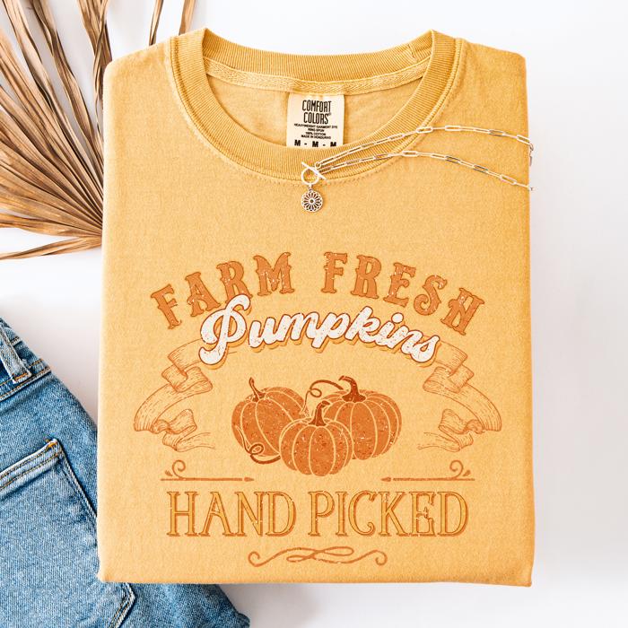 Fall Brush Stroke Floral Pumpkin Motif With Delicate Floral Pattern Autumn Harvest Comfort Colors Tee