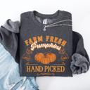 Large Dark Gray Heather Farm Fresh Pumpkins Hand Picked Halloween Fall Autumn Sweatshirt
