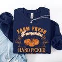 Small Navy Farm Fresh Pumpkins Hand Picked Halloween Fall Autumn Sweatshirt