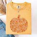 Medium Mustard Floral Pumpkin Autumn Flowers Fall Seasonal Botanical Design Art Print Comfort Colors Tee