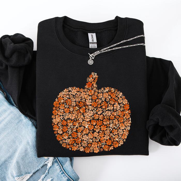 Floral Pumpkin And Autumn Flowers Farmhouse Cozy Handpicked Blooms For Cold Weather Sweatshirt