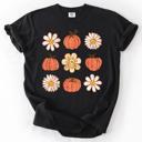 XXL Black Flowers and Pumpkins Minimalist Autumn Fall Halloween Floral Brushstroke Motif Comfort Colors Tee