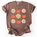 Large Espresso Brown Flowers and Pumpkins Minimalist Autumn Fall Halloween Floral Brushstroke Motif Comfort Colors Tee