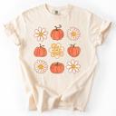 XL Ivory Cream Flowers and Pumpkins Minimalist Autumn Fall Halloween Floral Brushstroke Motif Comfort Colors Tee