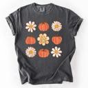 Small Pepper Dark Gray Flowers and Pumpkins Minimalist Autumn Fall Halloween Floral Brushstroke Motif Comfort Colors Tee