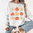 XL Ash Light Gray Flowers And Pumpkins Minimalist Autumn Fall Halloween Seasonal Floral Print Sweatshirt