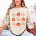 XXXL Sand Flowers And Pumpkins Minimalist Autumn Fall Halloween Seasonal Floral Print Sweatshirt