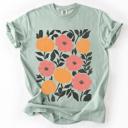 XL Bay Light Sage Flowers and Pumpkins Watercolor Halloween Autumn Floral Design Comfort Colors Tee
