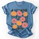 XXXL Blue Jean Flowers and Pumpkins Watercolor Halloween Autumn Floral Design Comfort Colors Tee