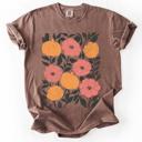 XL Espresso Brown Flowers and Pumpkins Watercolor Halloween Autumn Floral Design Comfort Colors Tee