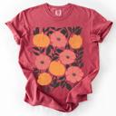 XXL Crimson Red Flowers and Pumpkins Watercolor Halloween Autumn Floral Design Comfort Colors Tee