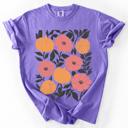 Small Violet Purple Flowers and Pumpkins Watercolor Halloween Autumn Floral Design Comfort Colors Tee
