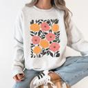  Vivid Watercolor Flowers And Pumpkins Autumn Halloween Garden Scene Artwork Print Sweatshirt