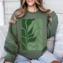 XL Military Green Green Leaf Botanica Vintage Boho Nature Inspired Minimalist Botanical Print Sweatshirt