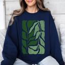 XXXL Navy Green Leaf Botanica Vintage Boho Nature Inspired Minimalist Botanical Print Sweatshirt