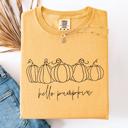 Large Mustard Hello Pumpkin Minimalist Thanksgiving Autumn Fall Floral Pumpkin Brush Stroke Comfort Colors Tee