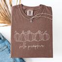 Small Espresso Brown Hello Pumpkin Minimalist Thanksgiving Autumn Fall Floral Pumpkin Brush Stroke Comfort Colors Tee