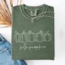 XXXL Moss Dark Green Hello Pumpkin Minimalist Thanksgiving Autumn Fall Floral Pumpkin Brush Stroke Comfort Colors Tee