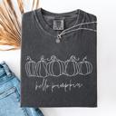 Large Pepper Dark Gray Hello Pumpkin Minimalist Thanksgiving Autumn Fall Floral Pumpkin Brush Stroke Comfort Colors Tee