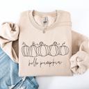 Medium Sand Hello Pumpkin Minimalist Thanksgiving Autumn Cozy Warm Soft Everyday Wear Stay Comfortable Sweatshirt