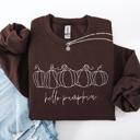 Small Dark Chocolate Hello Pumpkin Minimalist Thanksgiving Autumn Cozy Warm Soft Everyday Wear Stay Comfortable Sweatshirt