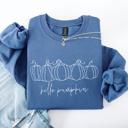 Small Indigo Blue Hello Pumpkin Minimalist Thanksgiving Autumn Cozy Warm Soft Everyday Wear Stay Comfortable Sweatshirt