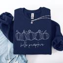 Small Navy Hello Pumpkin Minimalist Thanksgiving Autumn Cozy Warm Soft Everyday Wear Stay Comfortable Sweatshirt