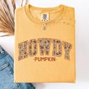 XL Mustard Howdy Pumpkin Fall Brush Stroke Floral Pumpkin Frame Vintage Varsity Collegiate Autumn Graphic Comfort Colors Tee