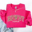 XXL Crunchberry Bright Pink Howdy Pumpkin Varsity Collegiate Autumn Graphic Cozy Vintage For Everyday Layering Comfort Sweatshirt