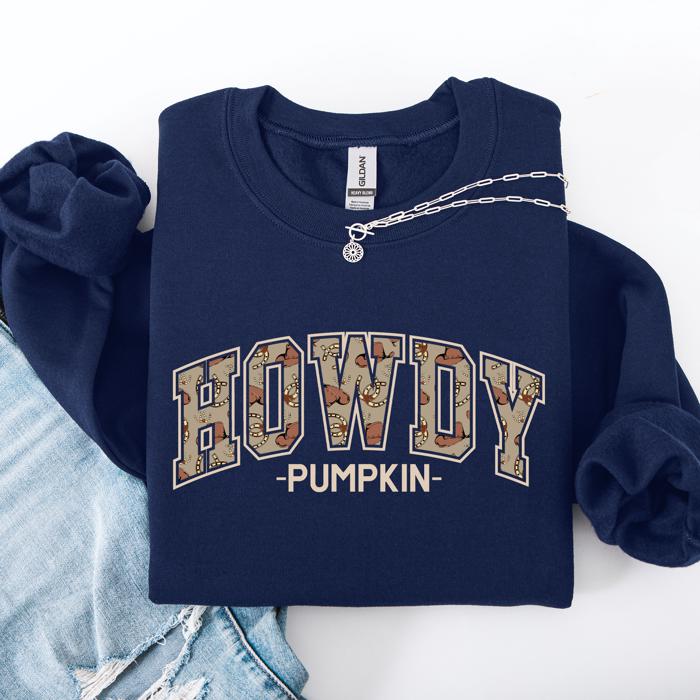 Howdy Pumpkin Varsity Collegiate Autumn Graphic Cozy Vintage For Everyday Layering Comfort Sweatshirt