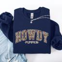 XL Navy Howdy Pumpkin Varsity Collegiate Autumn Graphic Cozy Vintage For Everyday Layering Comfort Sweatshirt