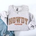 Large Ash Light Gray Howdy Pumpkin Varsity Collegiate Autumn Graphic Cozy Vintage For Everyday Layering Comfort Sweatshirt