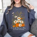Small Dark Gray Heather I Will Praise Him In Every Season Psalm 34:1 Faith Christian Autumn Pumpkin Fall Sweatshirt