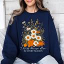 Small Navy I Will Praise Him In Every Season Psalm 34:1 Faith Christian Autumn Pumpkin Fall Sweatshirt