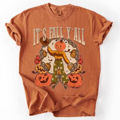 It's Fall Y'all Watercolor Flowers and Jack-O'-Lanterns Halloween Autumn Edition Comfort Colors Tee