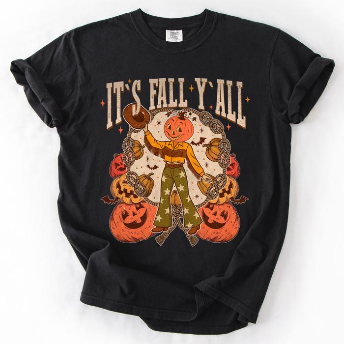 It's Fall Y'all Watercolor Flowers and Jack-O'-Lanterns Halloween Autumn Edition Comfort Colors Tee
