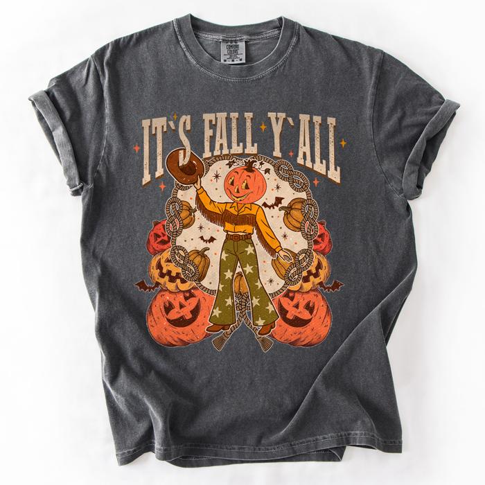 It's Fall Y'all Watercolor Flowers and Jack-O'-Lanterns Halloween Autumn Edition Comfort Colors Tee